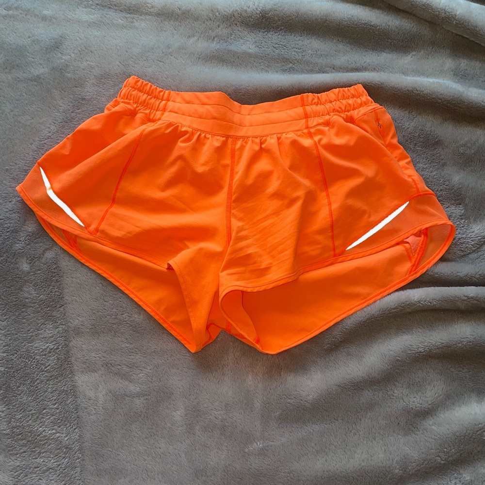 Highlight Orange Hotty Hot Lululemon Shorts size 8 2.5”